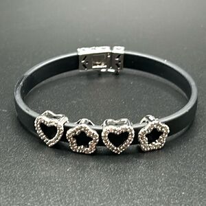 Dee Berkley Black Silicone Bracelet with 925 Charms, 7”